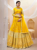 Thumbnail for Jyoti Fashion Women's Yellow Georgette Sequins Zari Embroidered Lehenga Choli & Dupatta - Distacart