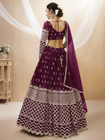 Thumbnail for Jyoti Fashion Women's Wine Georgette Sequins Zari Embroidered Lehenga Choli & Dupatta - Distacart