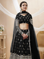 Thumbnail for Jyoti Fashion Women's Black Georgette Sequins Zari Embroidered Lehenga Choli & Dupatta - Distacart