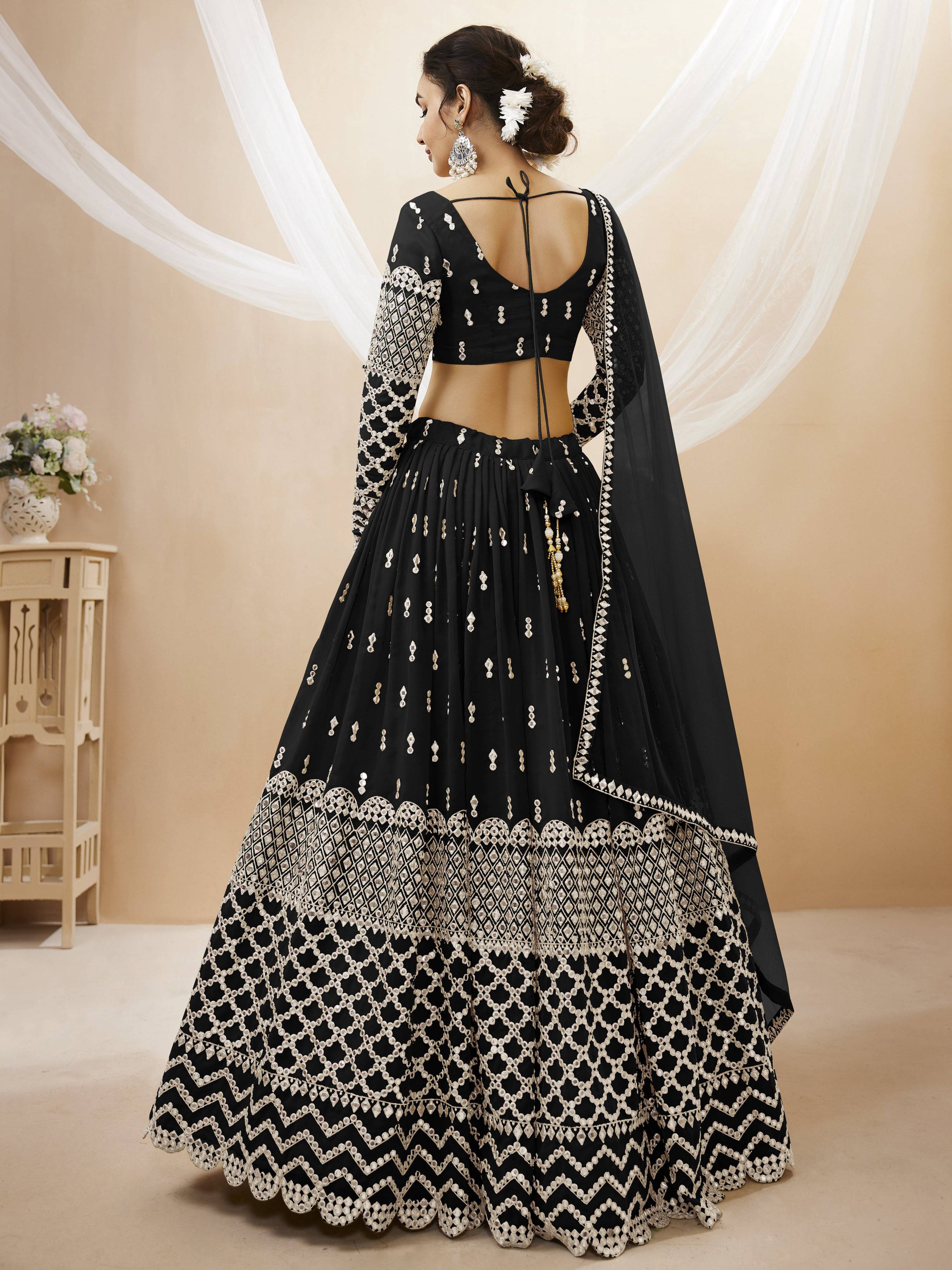 Jyoti Fashion Women's Black Georgette Sequins Zari Embroidered Lehenga Choli & Dupatta - Distacart