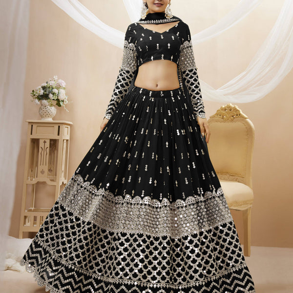 Jyoti Fashion Women's Black Georgette Sequins Zari Embroidered Lehenga Choli & Dupatta - Distacart