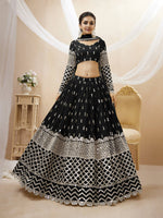 Thumbnail for Jyoti Fashion Women's Black Georgette Sequins Zari Embroidered Lehenga Choli & Dupatta - Distacart