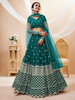 Thumbnail for Jyoti Fashion Women's Teal Blue Georgette Sequins Zari Embroidered Lehenga Choli & Dupatta - Distacart