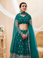Thumbnail for Jyoti Fashion Women's Teal Blue Georgette Sequins Zari Embroidered Lehenga Choli & Dupatta - Distacart