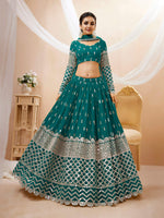 Thumbnail for Jyoti Fashion Women's Teal Blue Georgette Sequins Zari Embroidered Lehenga Choli & Dupatta - Distacart