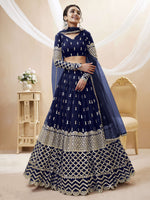 Thumbnail for Jyoti Fashion Women's Navy Blue Georgette Sequins Zari Embroidered Lehenga Choli & Dupatta - Distacart