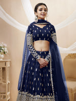 Thumbnail for Jyoti Fashion Women's Navy Blue Georgette Sequins Zari Embroidered Lehenga Choli & Dupatta - Distacart