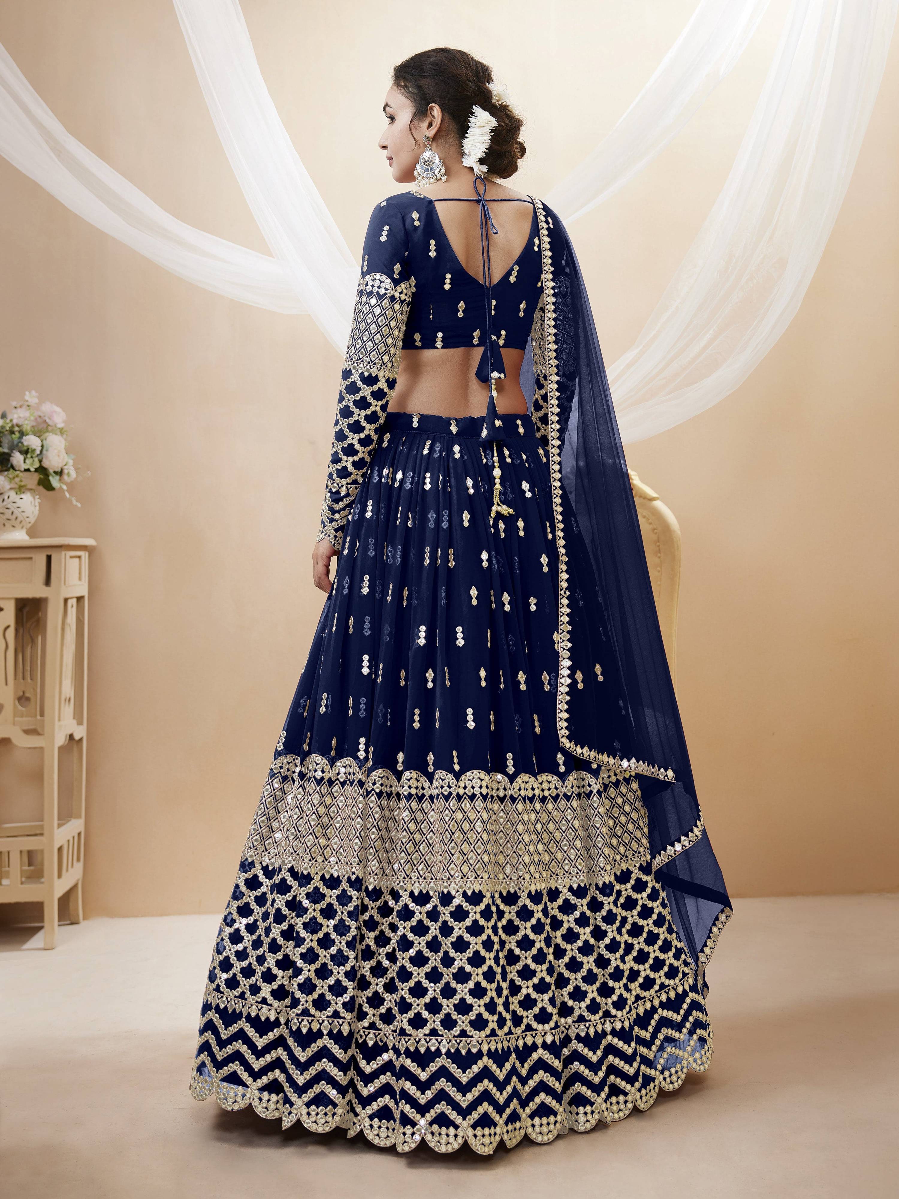 Jyoti Fashion Women's Navy Blue Georgette Sequins Zari Embroidered Lehenga Choli & Dupatta - Distacart