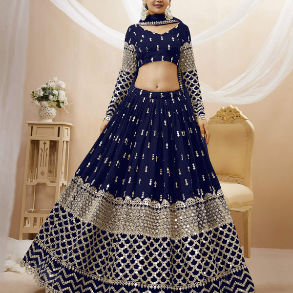 Jyoti Fashion Women's Navy Blue Georgette Sequins Zari Embroidered Lehenga Choli & Dupatta - Distacart