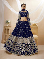 Thumbnail for Jyoti Fashion Women's Navy Blue Georgette Sequins Zari Embroidered Lehenga Choli & Dupatta - Distacart