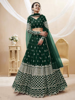 Thumbnail for Jyoti Fashion Women's Green Georgette Sequins Zari Embroidered Lehenga Choli & Dupatta - Distacart