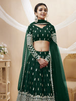 Thumbnail for Jyoti Fashion Women's Green Georgette Sequins Zari Embroidered Lehenga Choli & Dupatta - Distacart