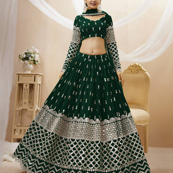 Jyoti Fashion Women's Green Georgette Sequins Zari Embroidered Lehenga Choli & Dupatta - Distacart