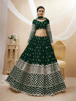 Thumbnail for Jyoti Fashion Women's Green Georgette Sequins Zari Embroidered Lehenga Choli & Dupatta - Distacart
