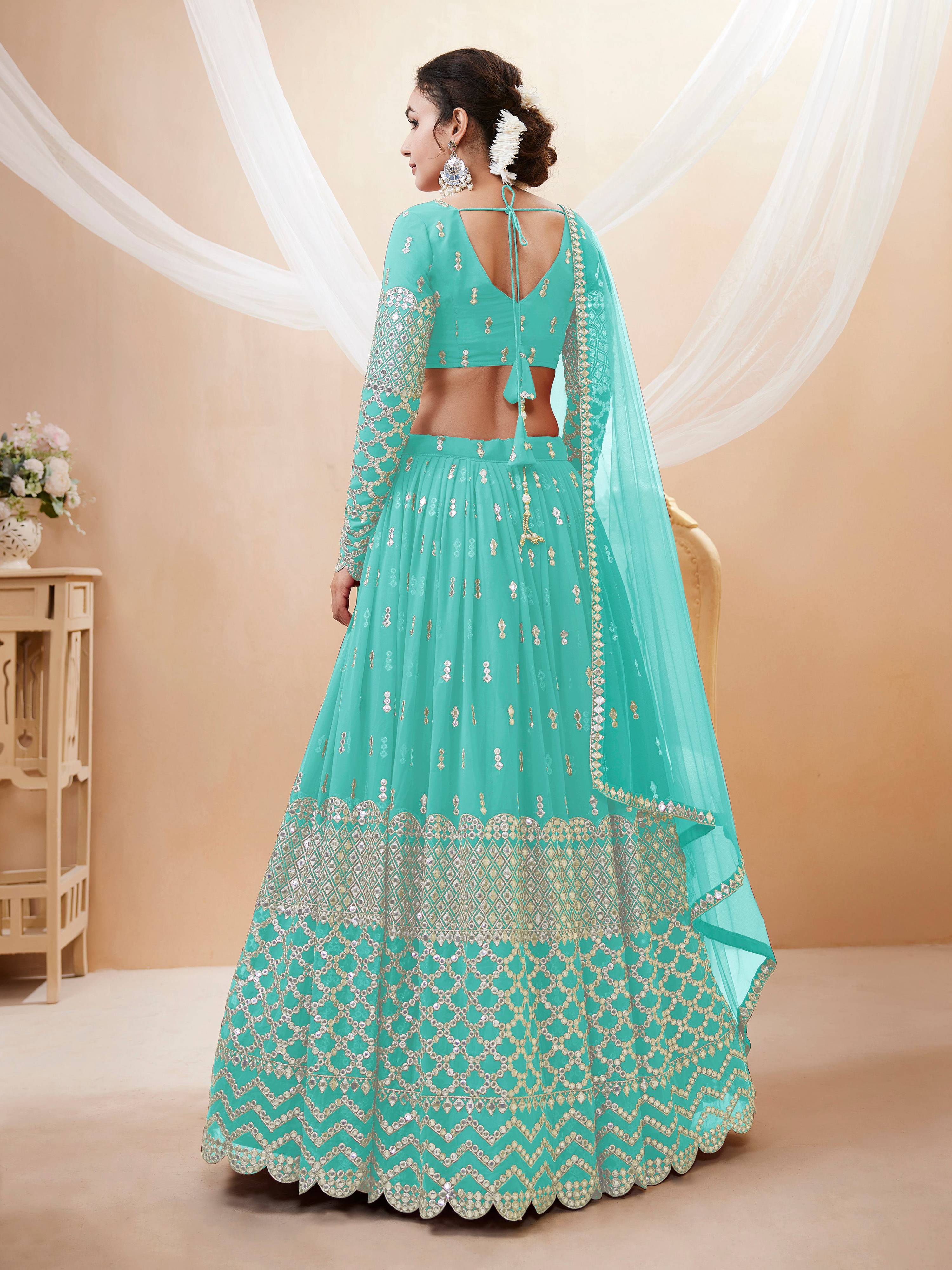 Jyoti Fashion Women's Sky Blue Georgette Sequins Zari Embroidered Lehenga Choli & Dupatta - Distacart