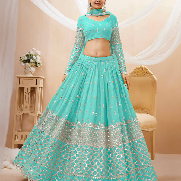 Jyoti Fashion Women's Sky Blue Georgette Sequins Zari Embroidered Lehenga Choli & Dupatta - Distacart