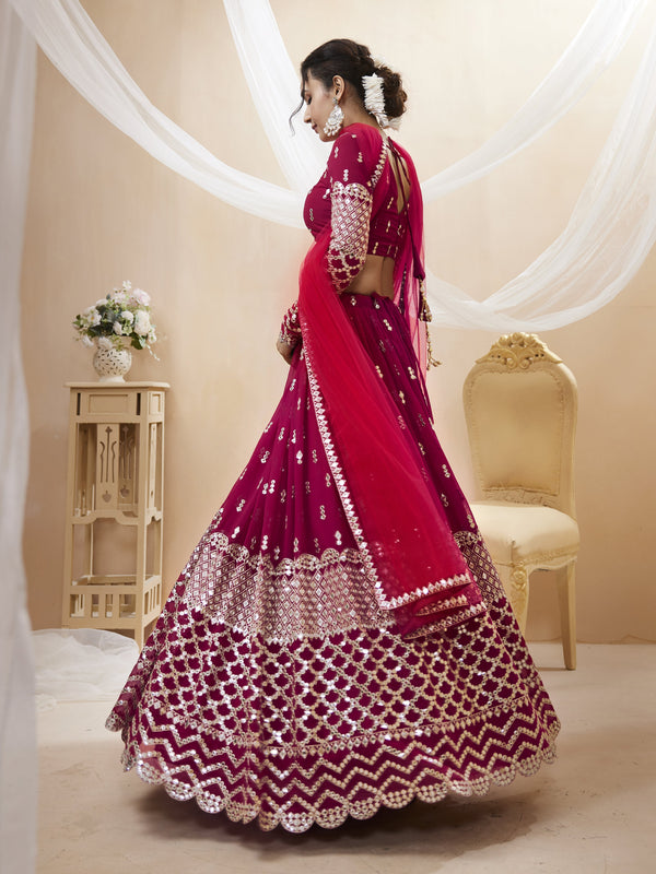 Jyoti Fashion Women's Hot Pink Georgette Sequins Zari Embroidered Lehenga Choli & Dupatta - Distacart