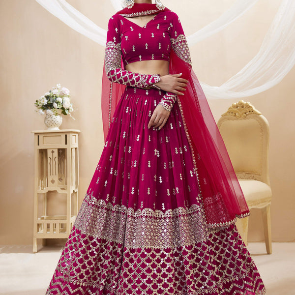 Jyoti Fashion Women's Hot Pink Georgette Sequins Zari Embroidered Lehenga Choli & Dupatta - Distacart