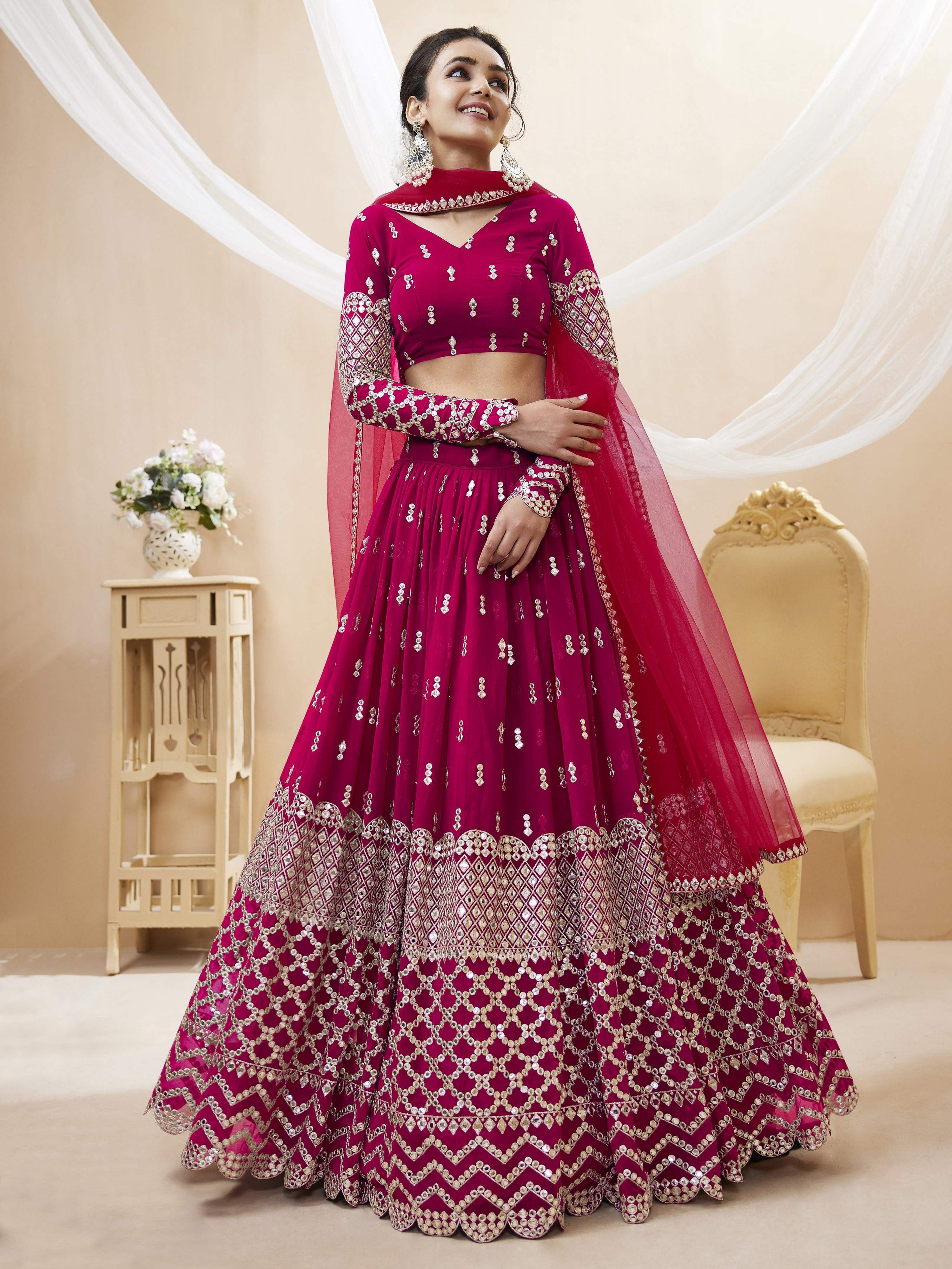 Jyoti Fashion Women's Hot Pink Georgette Sequins Zari Embroidered Lehenga Choli & Dupatta - Distacart