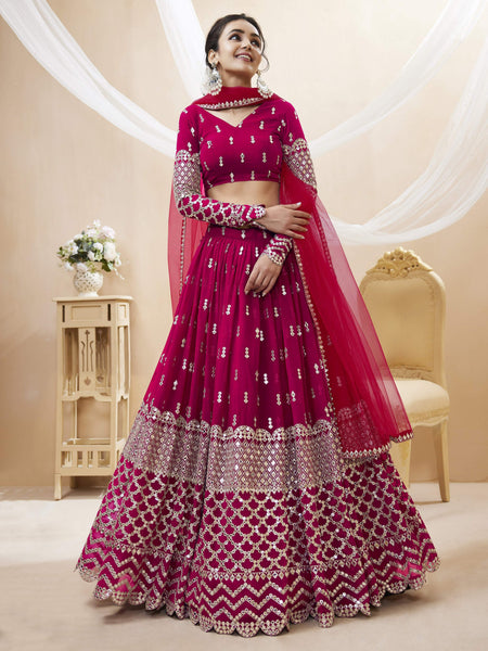 Jyoti Fashion Women's Hot Pink Georgette Sequins Zari Embroidered Lehenga Choli & Dupatta - Distacart