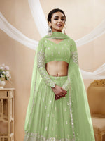 Thumbnail for Jyoti Fashion Women's Pista Georgette Sequins Zari Embroidered Lehenga Choli & Dupatta - Distacart