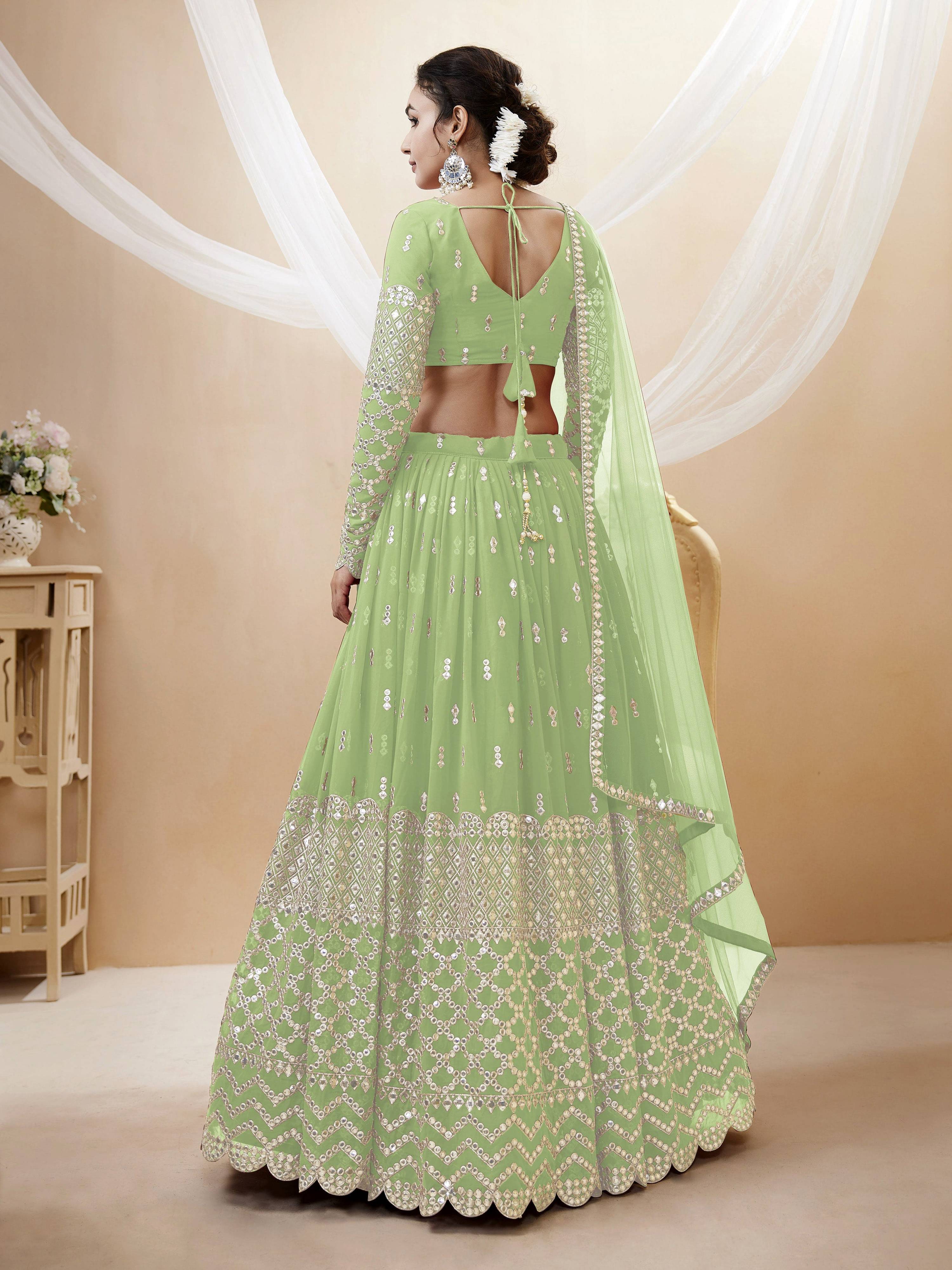 Jyoti Fashion Women's Pista Georgette Sequins Zari Embroidered Lehenga Choli & Dupatta - Distacart