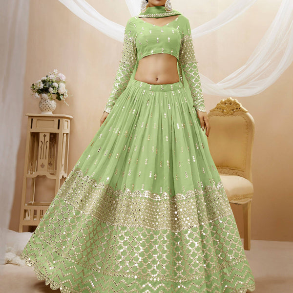 Jyoti Fashion Women's Pista Georgette Sequins Zari Embroidered Lehenga Choli & Dupatta - Distacart