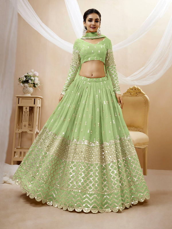 Jyoti Fashion Women's Pista Georgette Sequins Zari Embroidered Lehenga Choli & Dupatta - Distacart