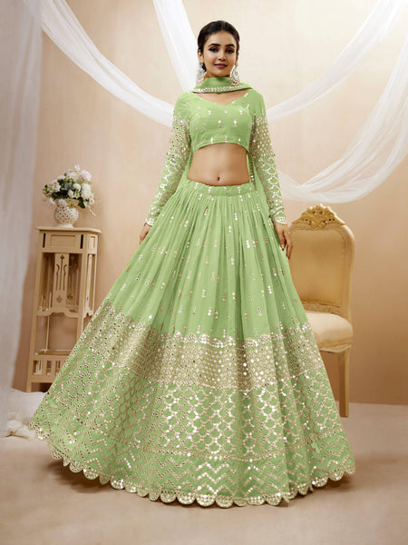 Jyoti Fashion Women's Pista Georgette Sequins Zari Embroidered Lehenga Choli & Dupatta - Distacart