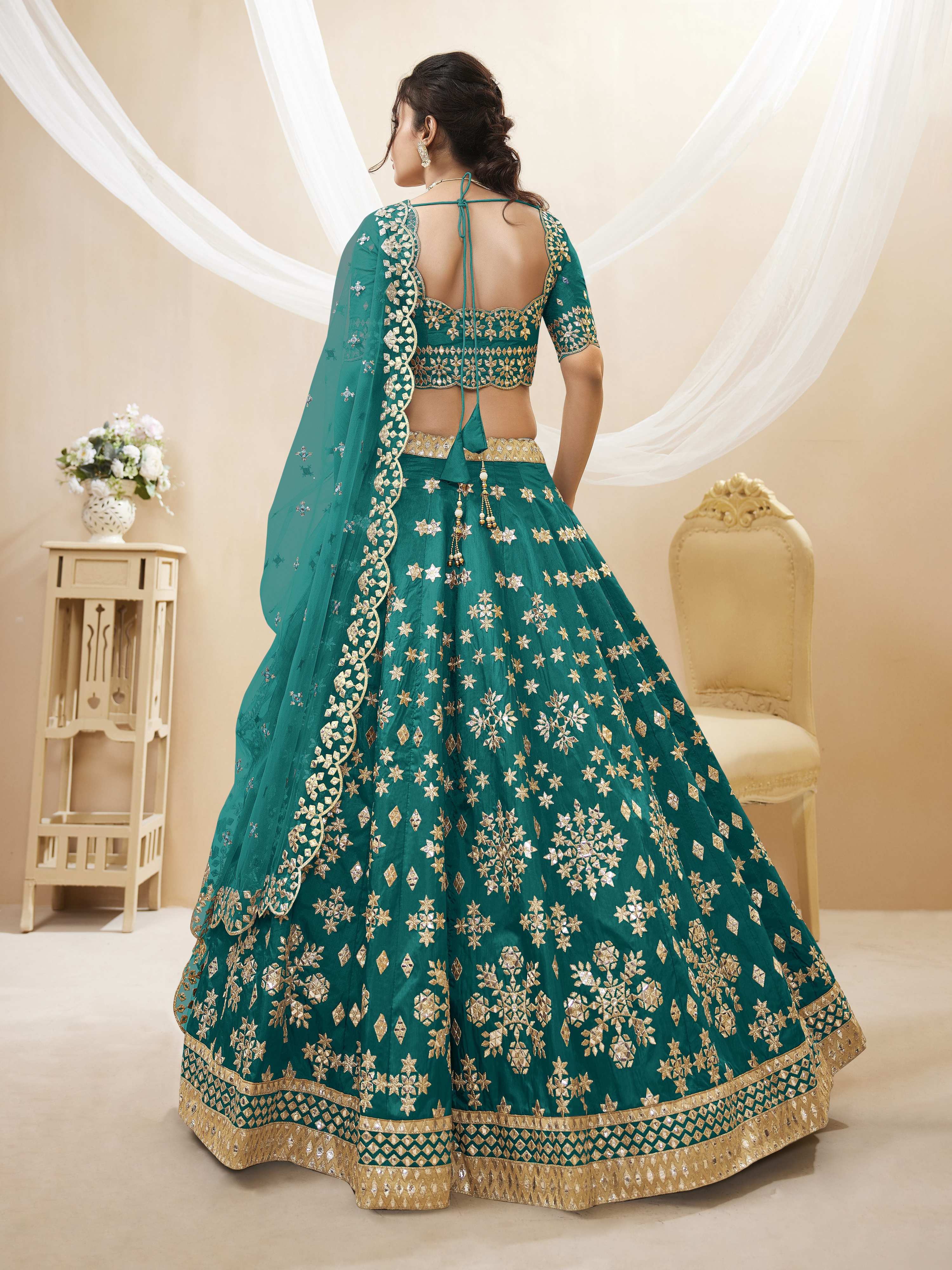Jyoti Fashion Women's Green Art Silk Sequins with Foil & Zari Embroidered Lehenga Choli & Dupatta - Distacart