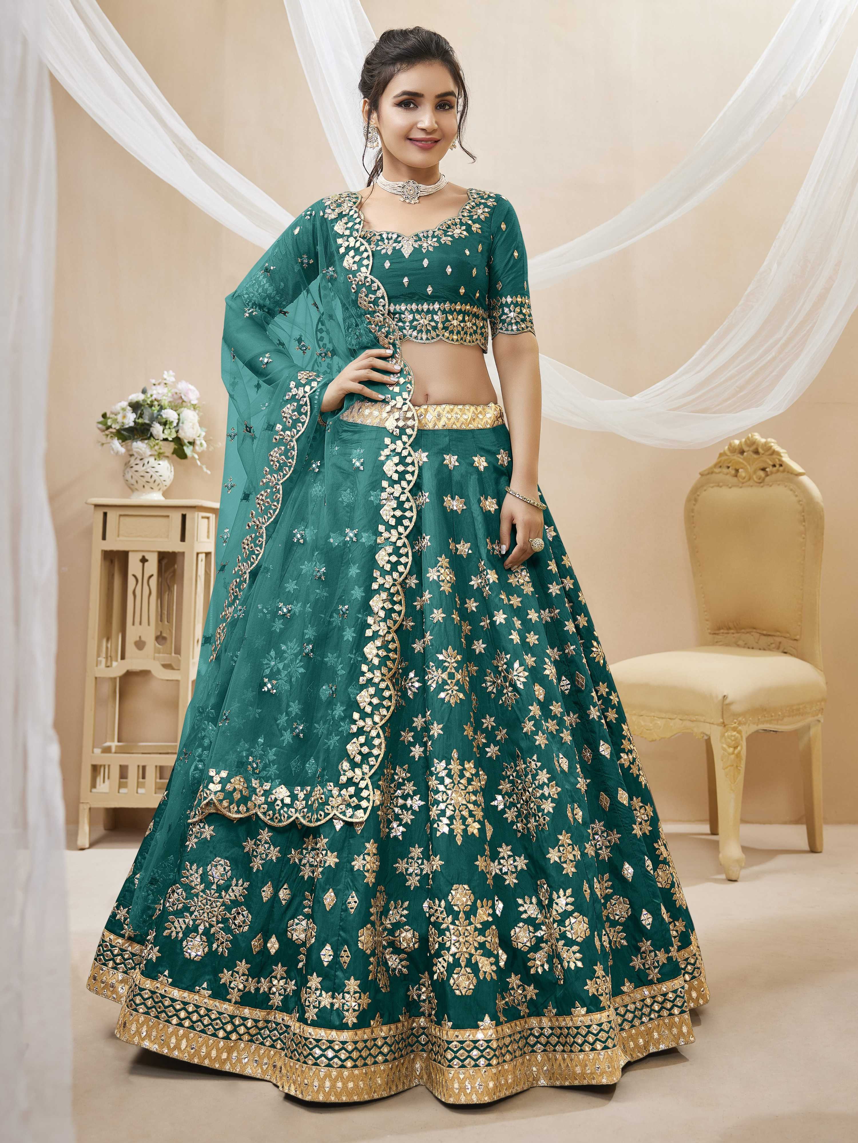 Jyoti Fashion Women's Green Art Silk Sequins with Foil & Zari Embroidered Lehenga Choli & Dupatta - Distacart
