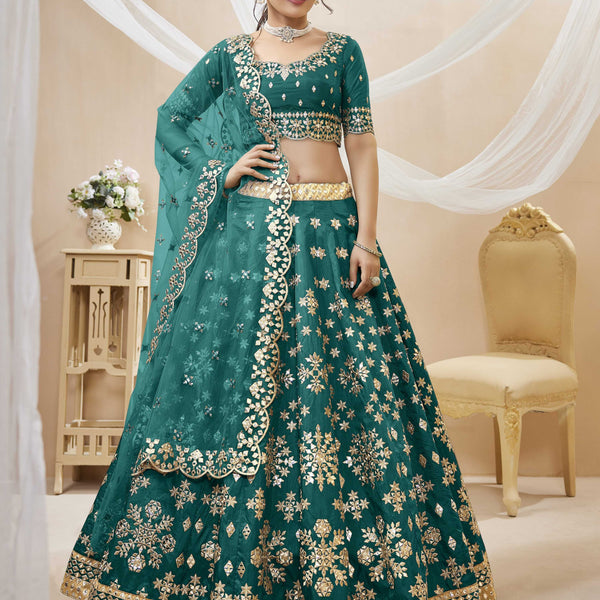 Jyoti Fashion Women's Green Art Silk Sequins with Foil & Zari Embroidered Lehenga Choli & Dupatta - Distacart