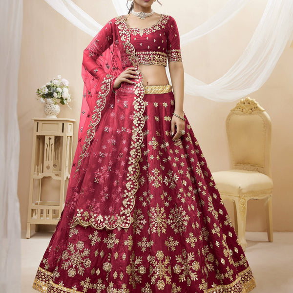 Jyoti Fashion Women's Red Art Silk Sequins with Foil & Zari Embroidered Lehenga Choli & Dupatta - Distacart