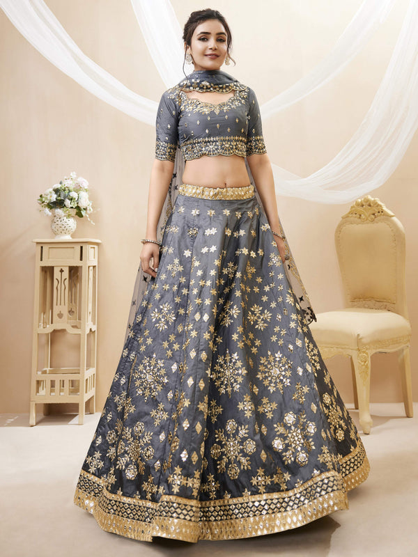 Jyoti Fashion Women's Grey Art Silk Sequins with Foil & Zari Embroidered Lehenga Choli & Dupatta - Distacart