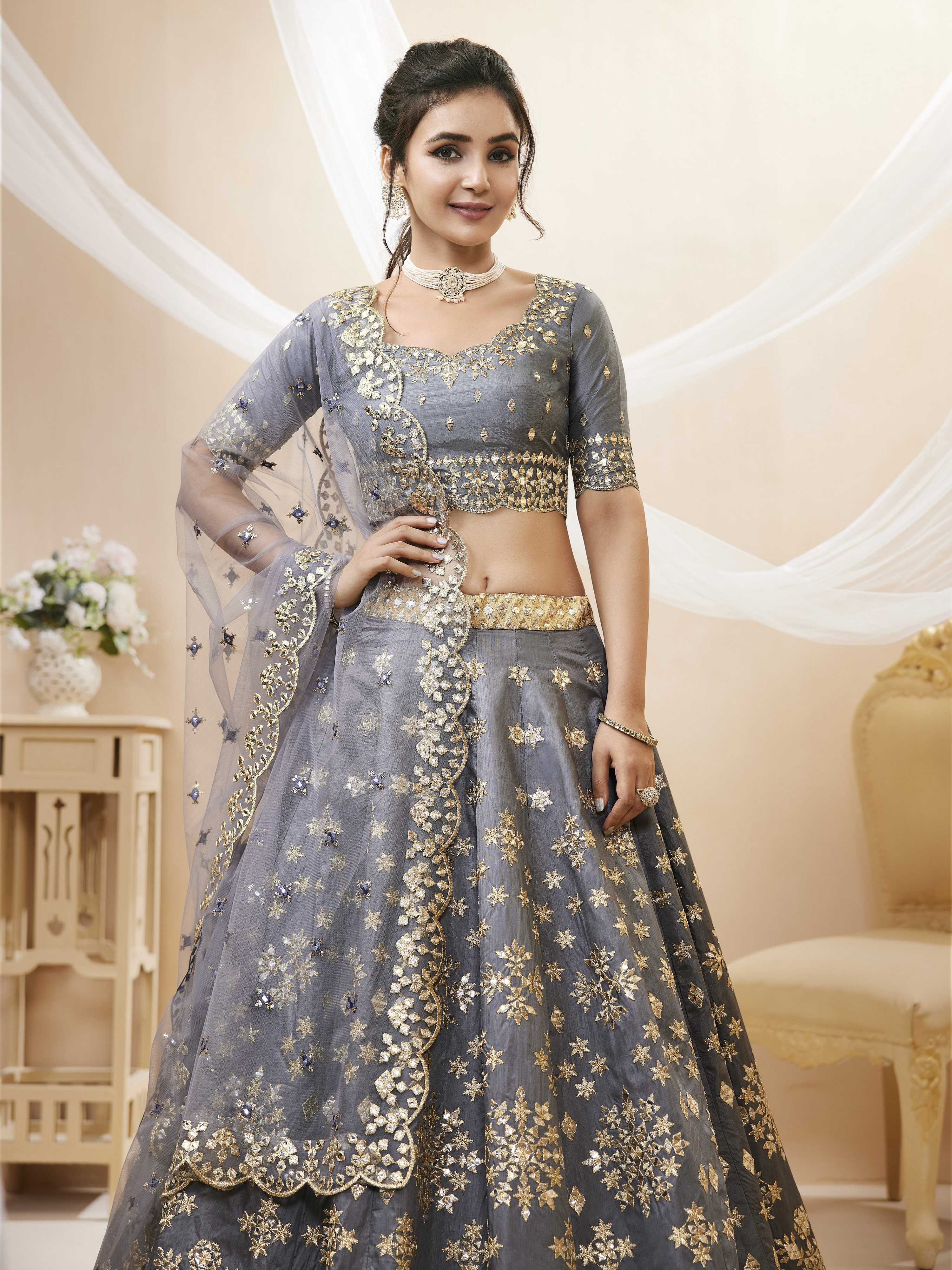 Jyoti Fashion Women's Grey Art Silk Sequins with Foil & Zari Embroidered Lehenga Choli & Dupatta - Distacart