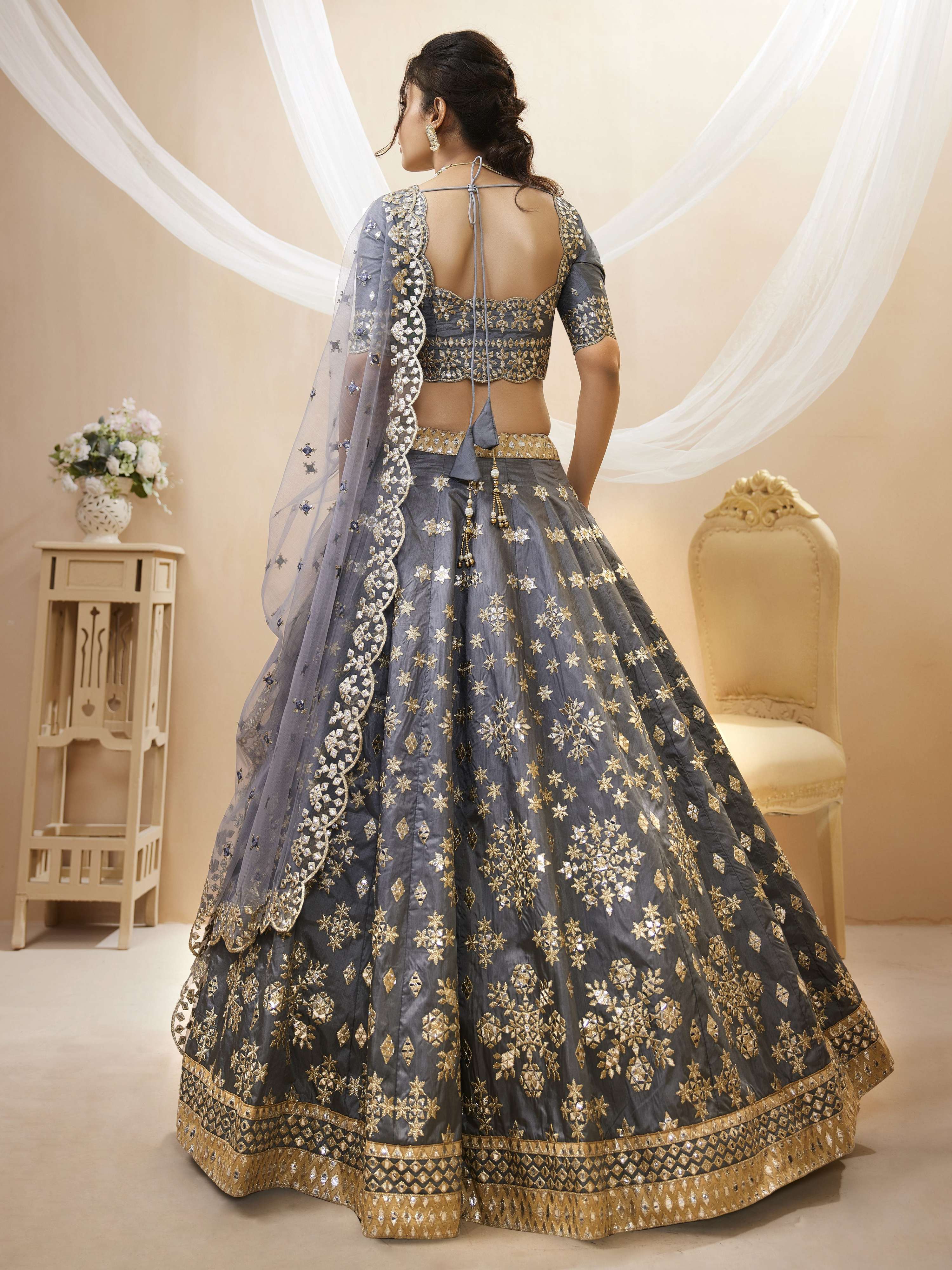 Jyoti Fashion Women's Grey Art Silk Sequins with Foil & Zari Embroidered Lehenga Choli & Dupatta - Distacart
