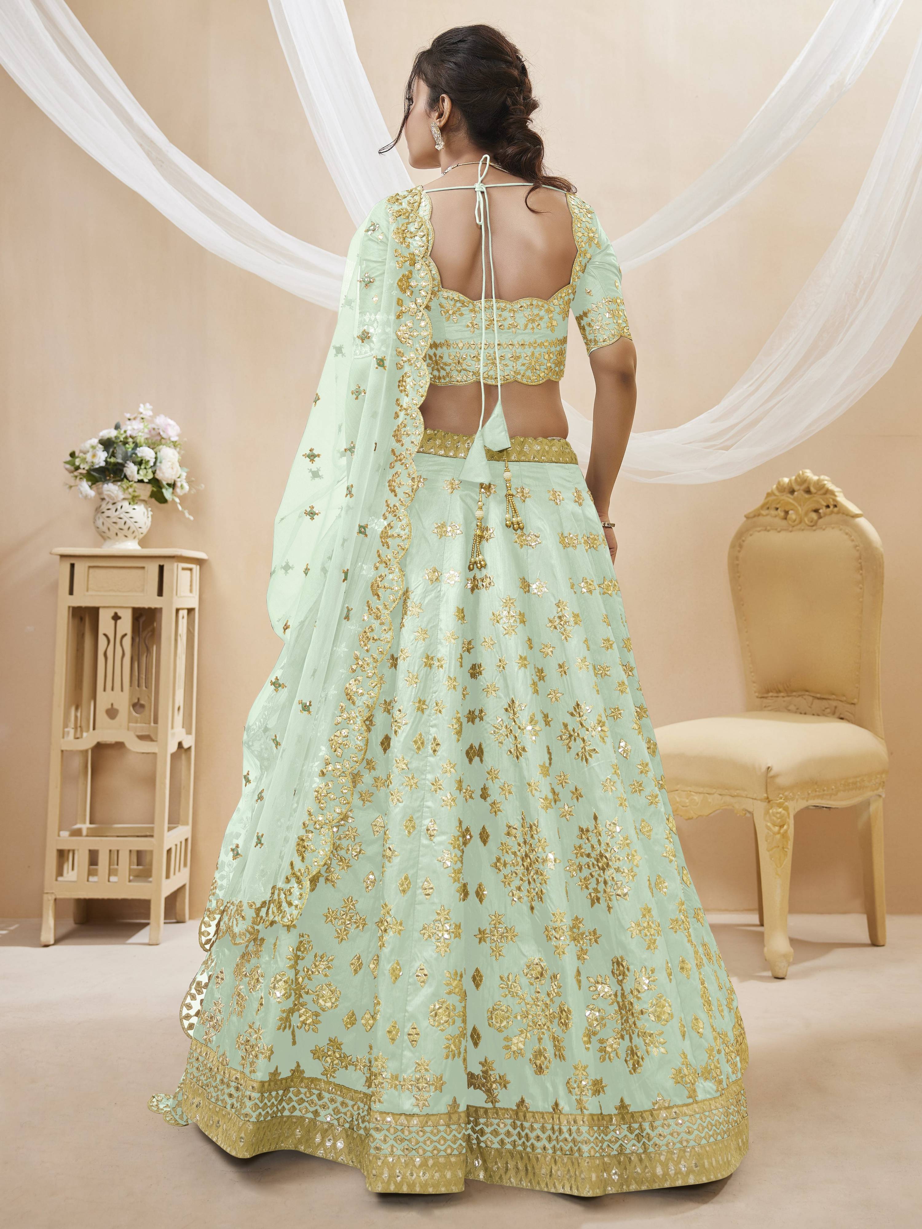 Jyoti Fashion Women's Pista Art Silk Sequins with Foil & Zari Embroidered Lehenga Choli & Dupatta - Distacart