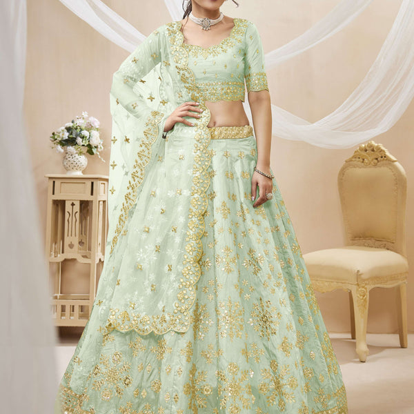Jyoti Fashion Women's Pista Art Silk Sequins with Foil & Zari Embroidered Lehenga Choli & Dupatta - Distacart