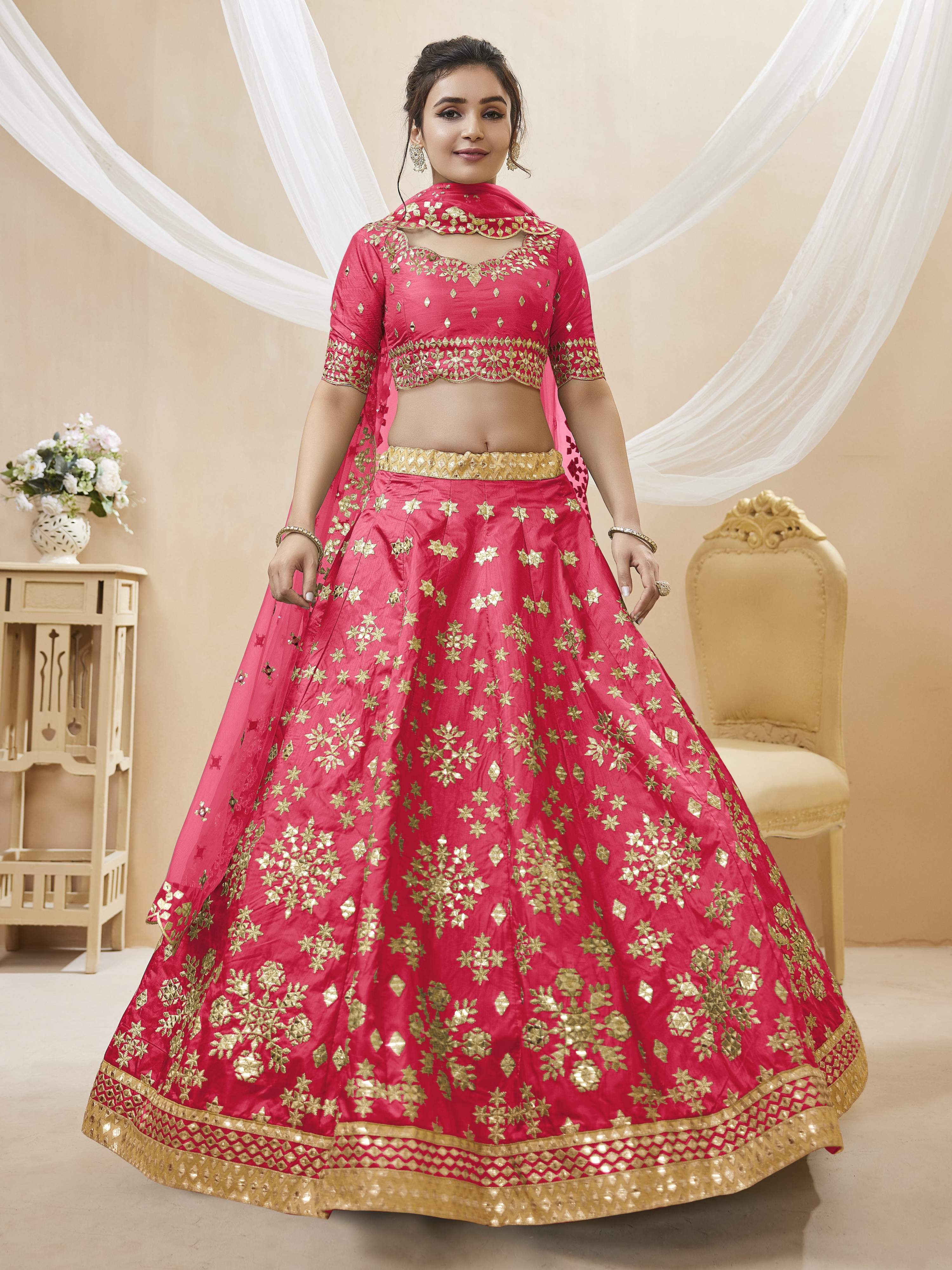 Jyoti Fashion Women's Pink Art Silk Sequins with Foil & Zari Embroidered Lehenga Choli & Dupatta - Distacart