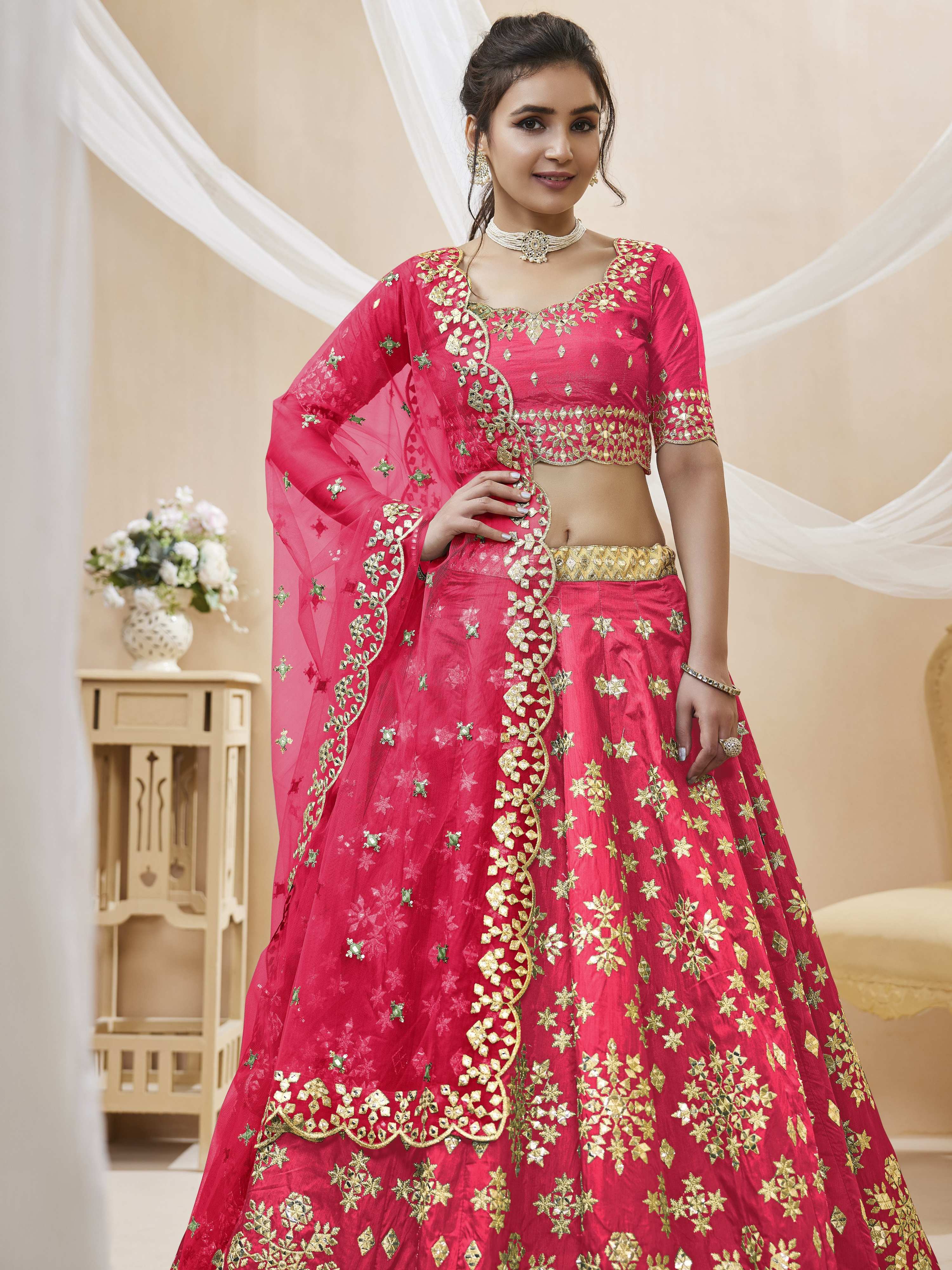 Jyoti Fashion Women's Pink Art Silk Sequins with Foil & Zari Embroidered Lehenga Choli & Dupatta - Distacart