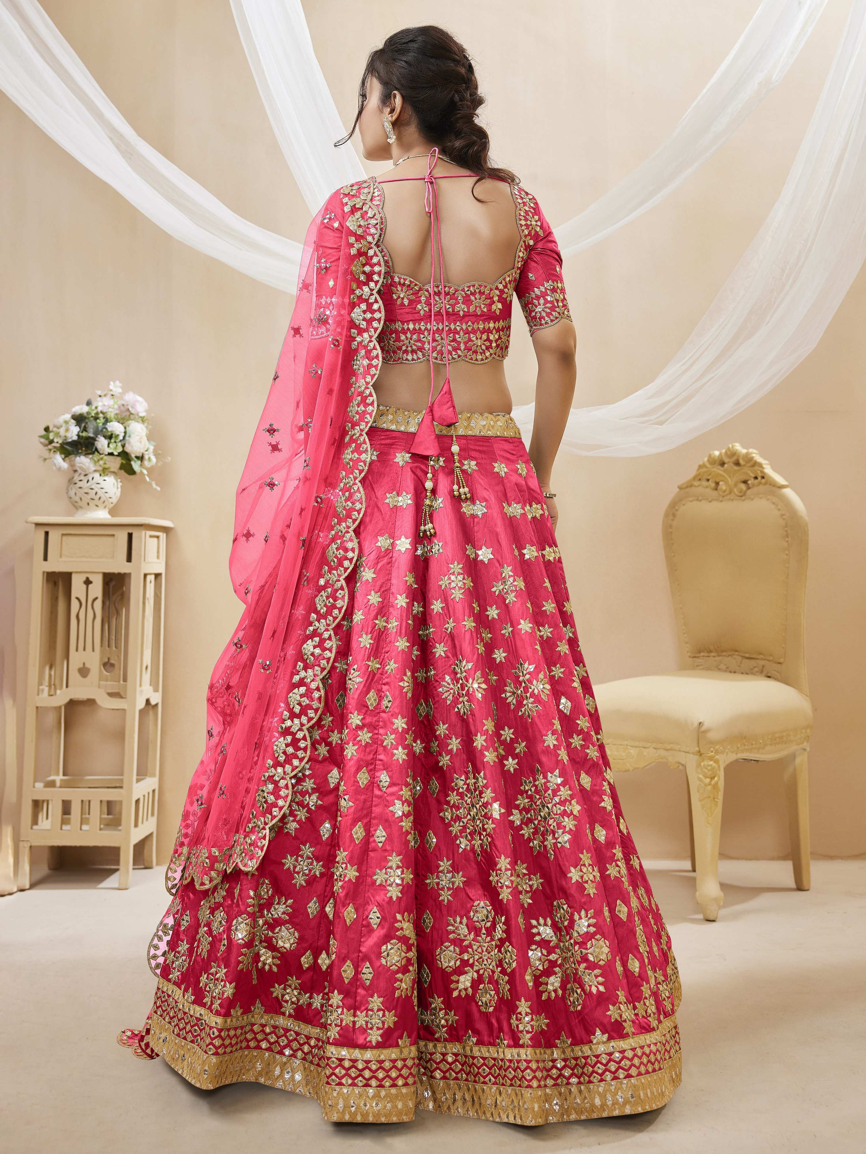 Jyoti Fashion Women's Pink Art Silk Sequins with Foil & Zari Embroidered Lehenga Choli & Dupatta - Distacart