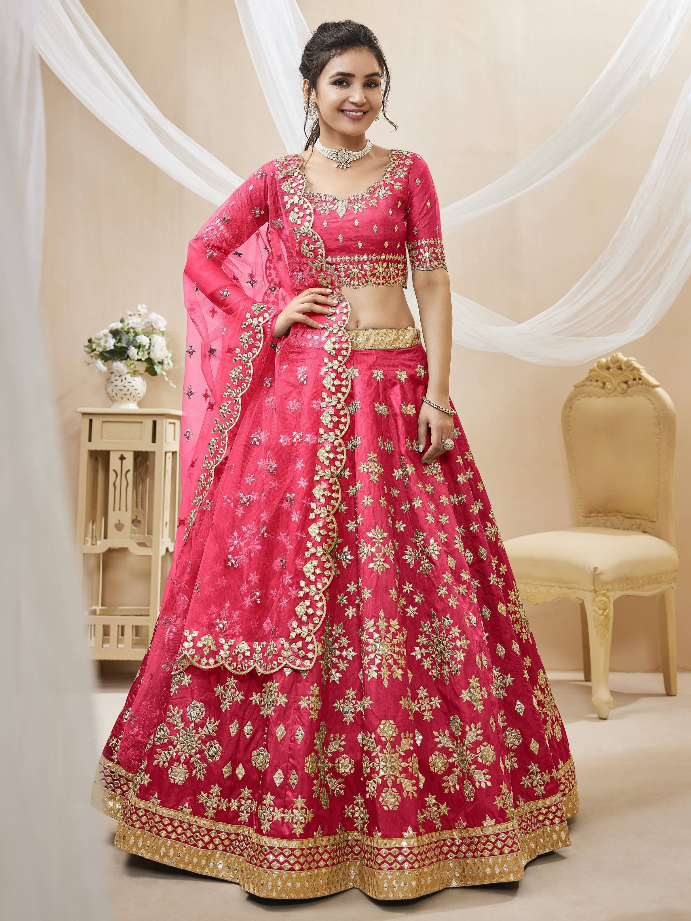 Jyoti Fashion Women's Pink Art Silk Sequins with Foil & Zari Embroidered Lehenga Choli & Dupatta - Distacart