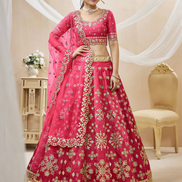 Jyoti Fashion Women's Pink Art Silk Sequins with Foil & Zari Embroidered Lehenga Choli & Dupatta - Distacart