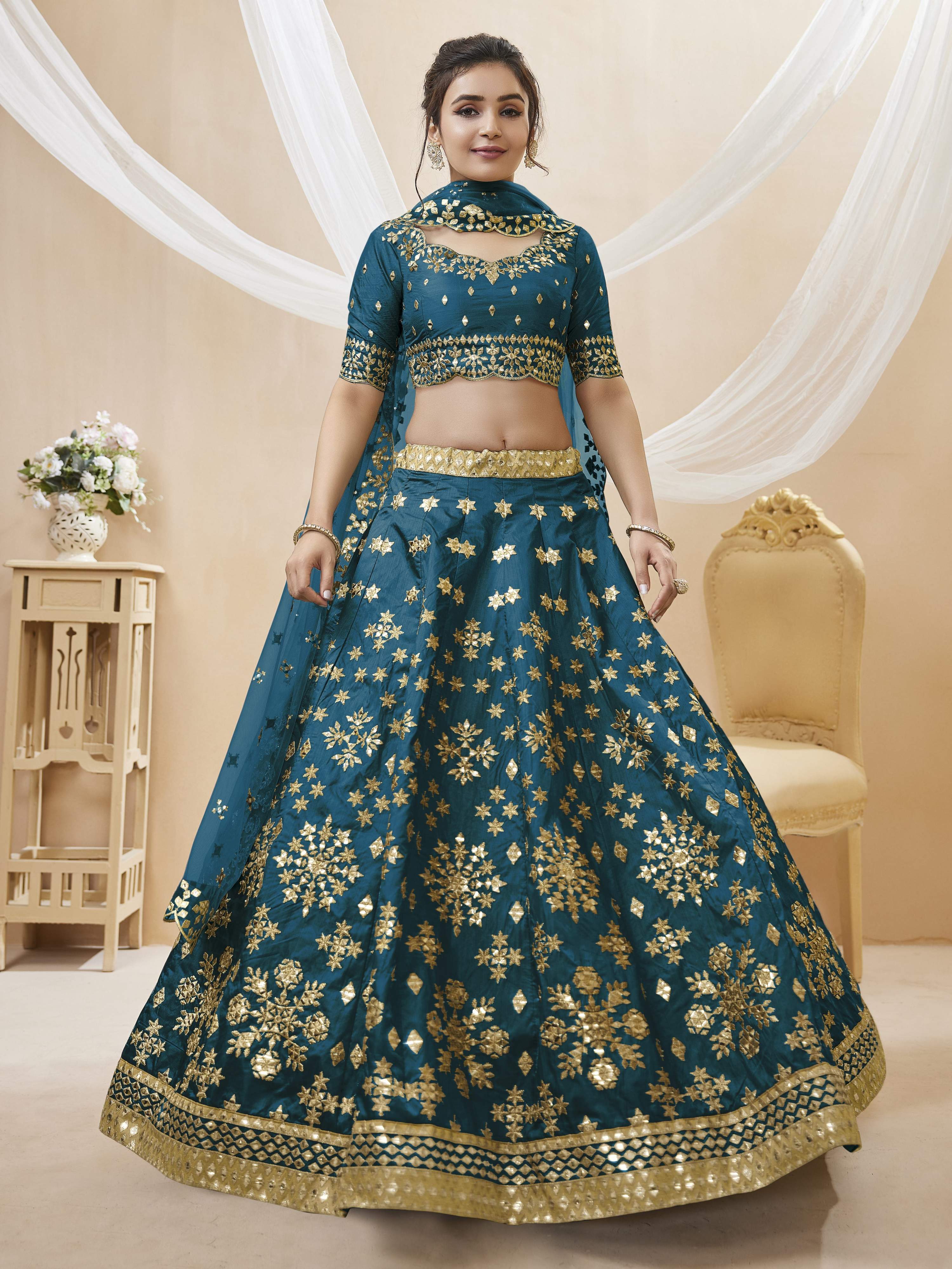 Jyoti Fashion Women's Blue Art Silk Sequins with Foil & Zari Embroidered Lehenga Choli & Dupatta - Distacart