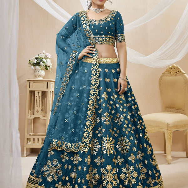 Jyoti Fashion Women's Blue Art Silk Sequins with Foil & Zari Embroidered Lehenga Choli & Dupatta - Distacart