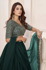 Thumbnail for Jyoti Fashion Women's Green Georgette Sequins Zari Embroidered Lehenga Choli & Dupatta - Distacart