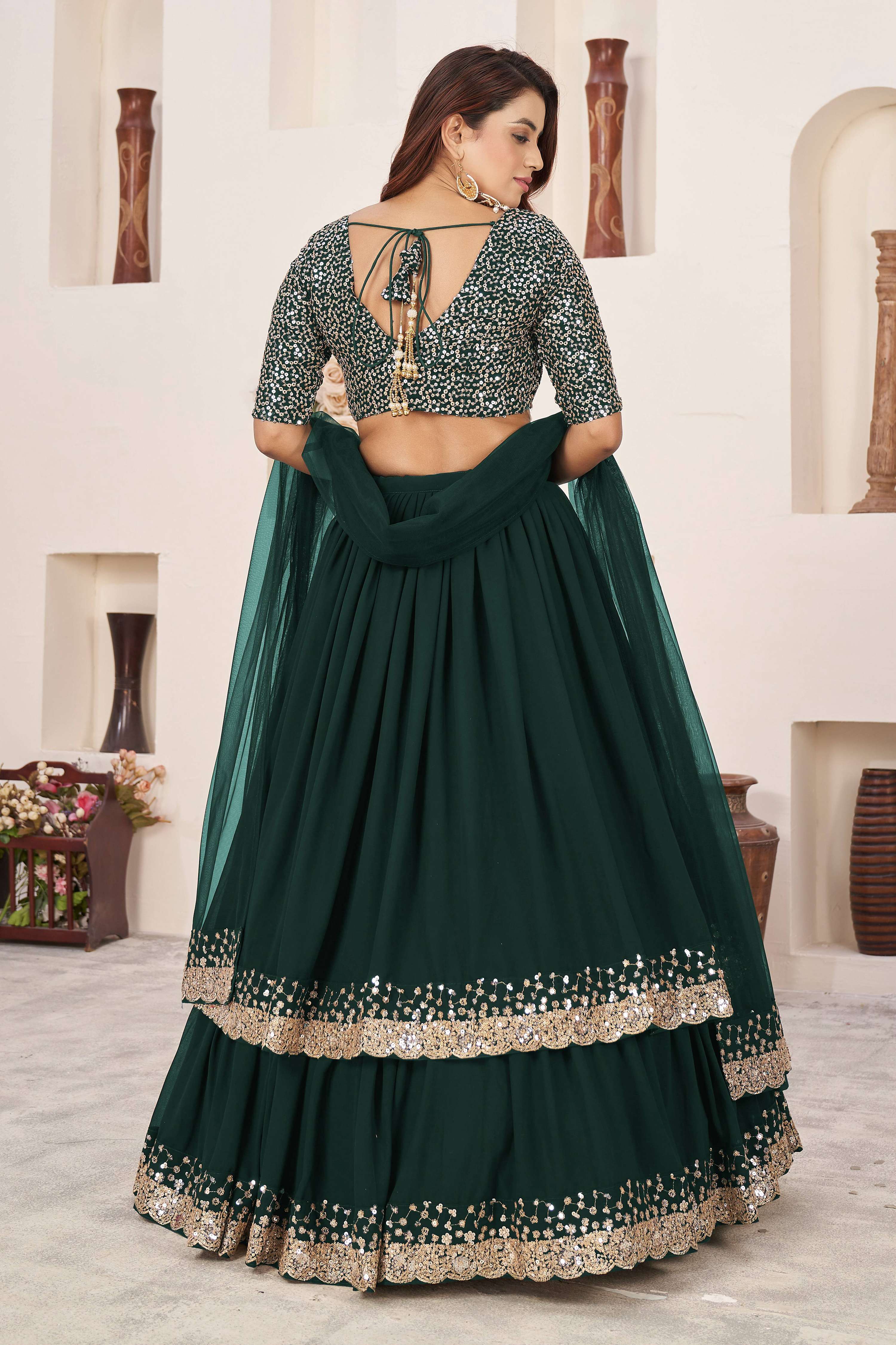 Jyoti Fashion Women's Green Georgette Sequins Zari Embroidered Lehenga Choli & Dupatta - Distacart
