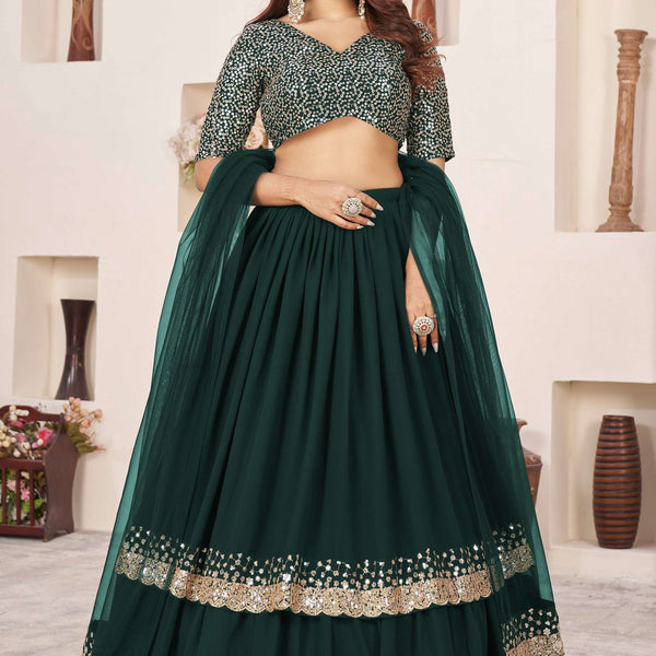 Jyoti Fashion Women's Green Georgette Sequins Zari Embroidered Lehenga Choli & Dupatta - Distacart
