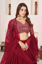 Thumbnail for Jyoti Fashion Women's Red Georgette Sequins Zari Embroidered Lehenga Choli & Dupatta - Distacart