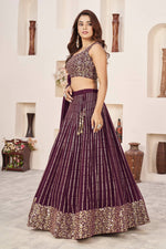 Thumbnail for Jyoti Fashion Women's Wine Georgette Sequins Zari Embroidered Lehenga Choli & Dupatta - Distacart